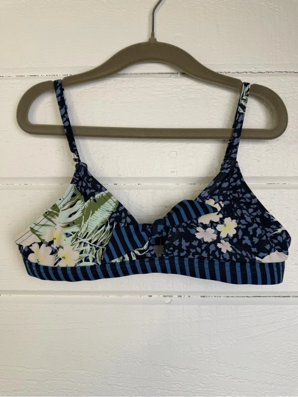 Roxy Girls Navy Blue Floral & Stripe Bikini Top